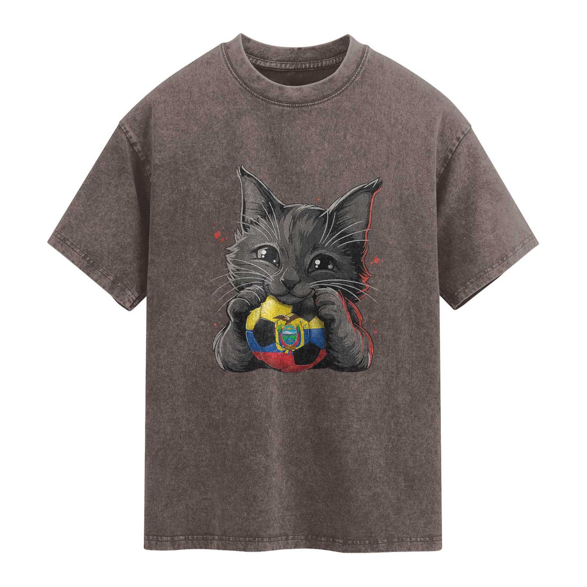 Ecuador Black Cat Soccer Game Day Washed Cotton T-Shirt Cat Lover Gift