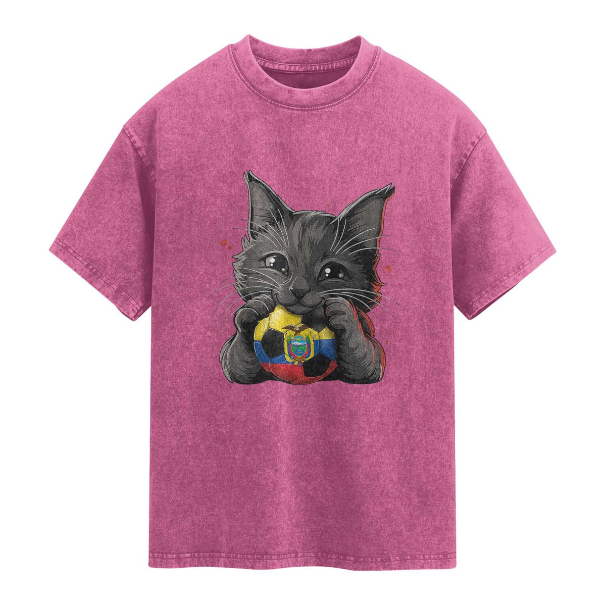 Ecuador Black Cat Soccer Game Day Washed Cotton T-Shirt Cat Lover Gift