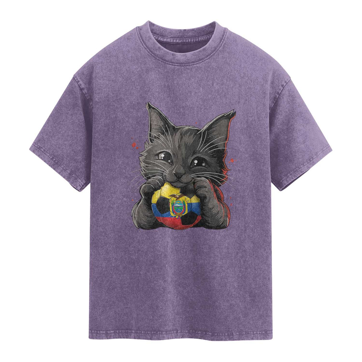 Ecuador Black Cat Soccer Game Day Washed Cotton T-Shirt Cat Lover Gift
