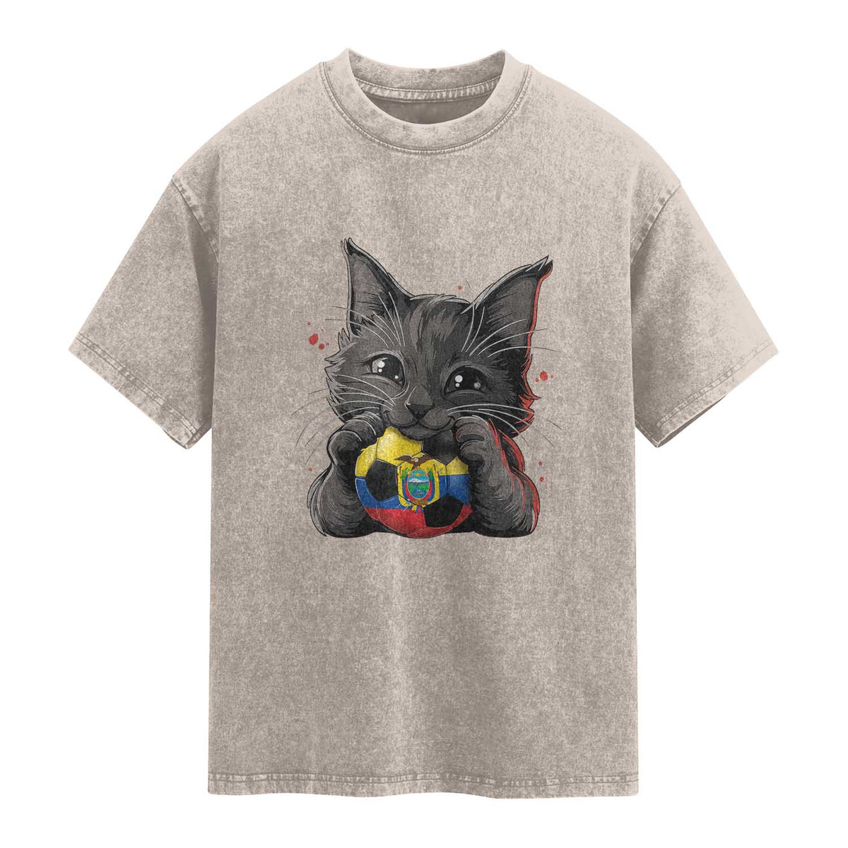 Ecuador Black Cat Soccer Game Day Washed Cotton T-Shirt Cat Lover Gift