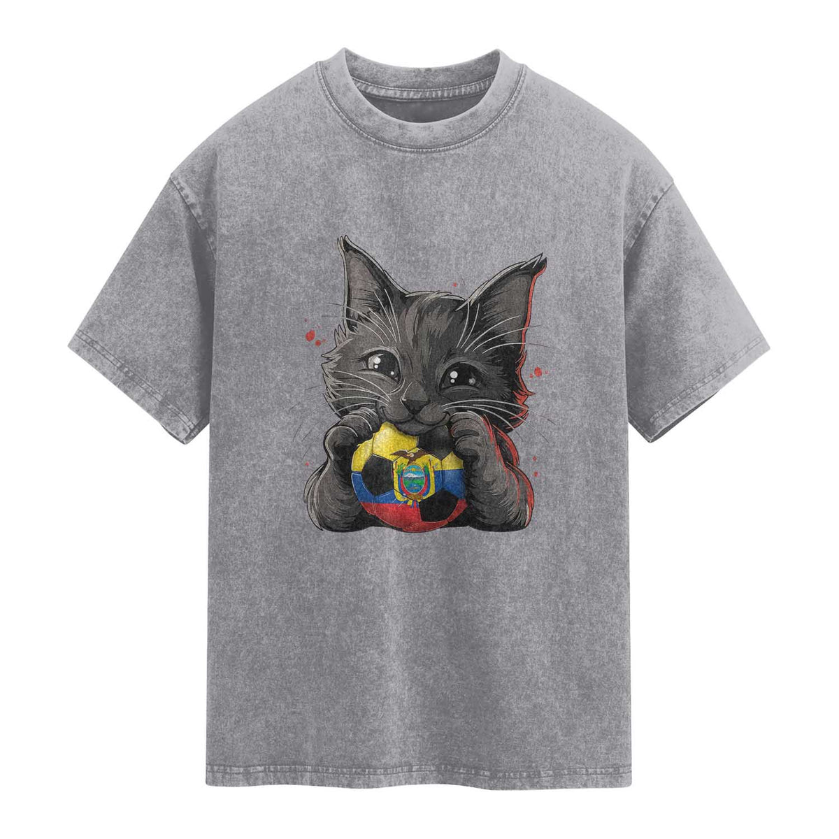 Ecuador Black Cat Soccer Game Day Washed Cotton T-Shirt Cat Lover Gift