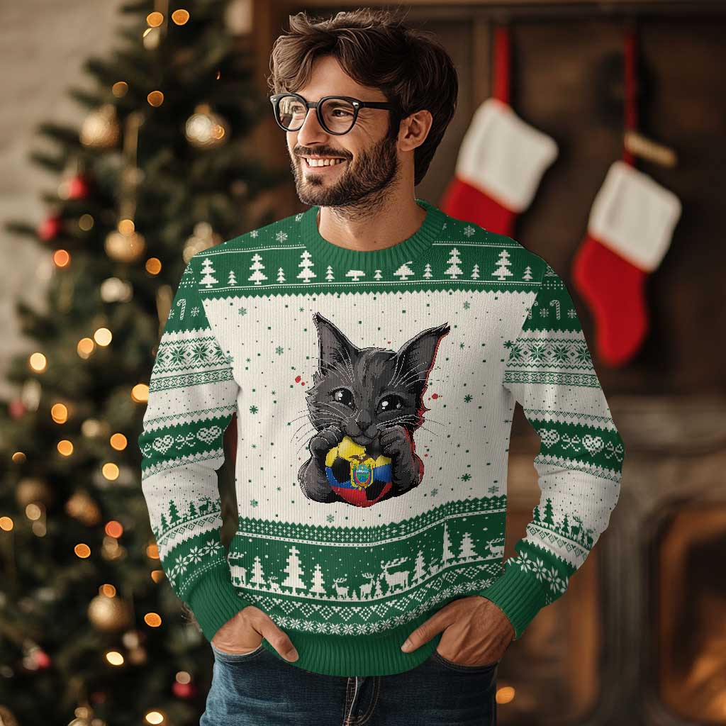 Ecuador Black Cat Soccer Game Day Ugly Christmas Sweater Cat Lover Gift TS12 Beige Green Print Your Wear