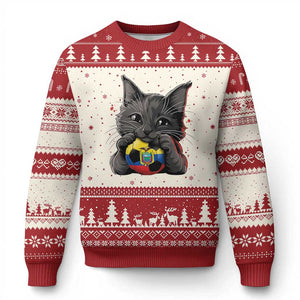 Ecuador Black Cat Soccer Game Day Ugly Christmas Sweater Cat Lover Gift TS12 Beige Red Print Your Wear