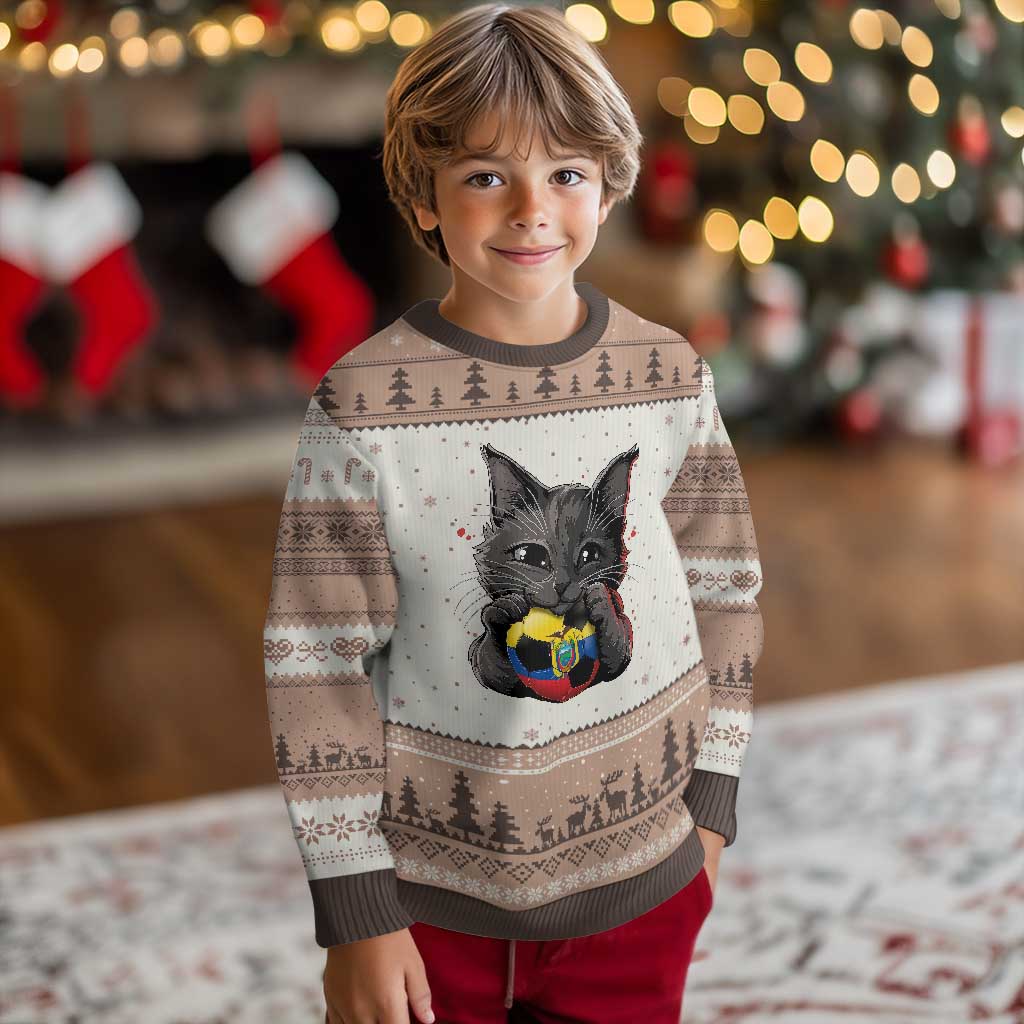 Ecuador Black Cat Soccer Game Day Ugly Christmas Sweater Cat Lover Gift TS12 Mocha Mousse Print Your Wear