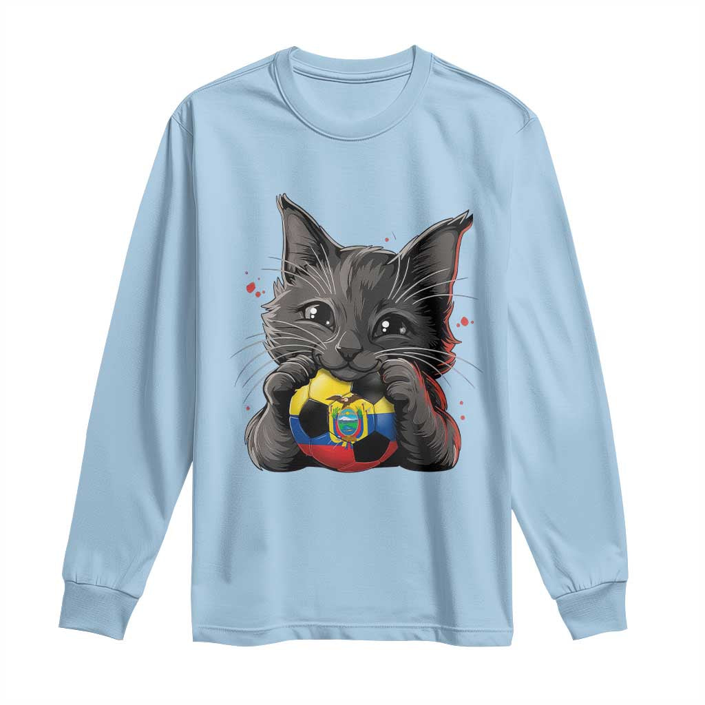 Ecuador Black Cat Soccer Game Day Long Sleeve Shirt Cat Lover Gift TS12 Light Blue Print Your Wear