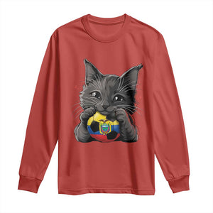 Ecuador Black Cat Soccer Game Day Long Sleeve Shirt Cat Lover Gift TS12 Red Print Your Wear