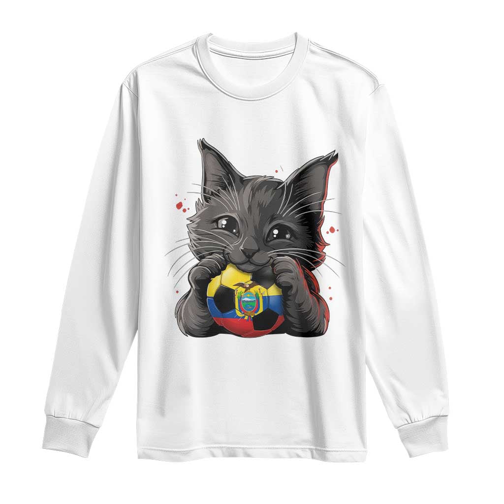 Ecuador Black Cat Soccer Game Day Long Sleeve Shirt Cat Lover Gift TS12 White Print Your Wear