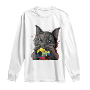 Ecuador Black Cat Soccer Game Day Long Sleeve Shirt Cat Lover Gift TS12 White Print Your Wear