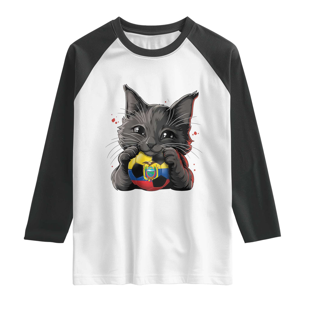 Ecuador Black Cat Soccer Game Day Raglan Shirt Cat Lover Gift TS12 White Black Print Your Wear