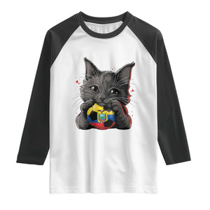 Ecuador Black Cat Soccer Game Day Raglan Shirt Cat Lover Gift TS12 White Black Print Your Wear