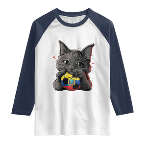 Ecuador Black Cat Soccer Game Day Raglan Shirt Cat Lover Gift TS12 White Navy Print Your Wear