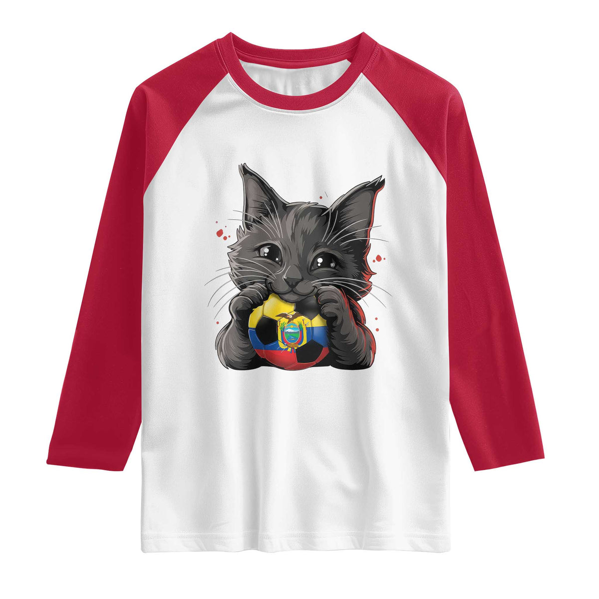 Ecuador Black Cat Soccer Game Day Raglan Shirt Cat Lover Gift TS12 White Red Print Your Wear