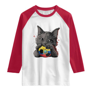 Ecuador Black Cat Soccer Game Day Raglan Shirt Cat Lover Gift TS12 White Red Print Your Wear
