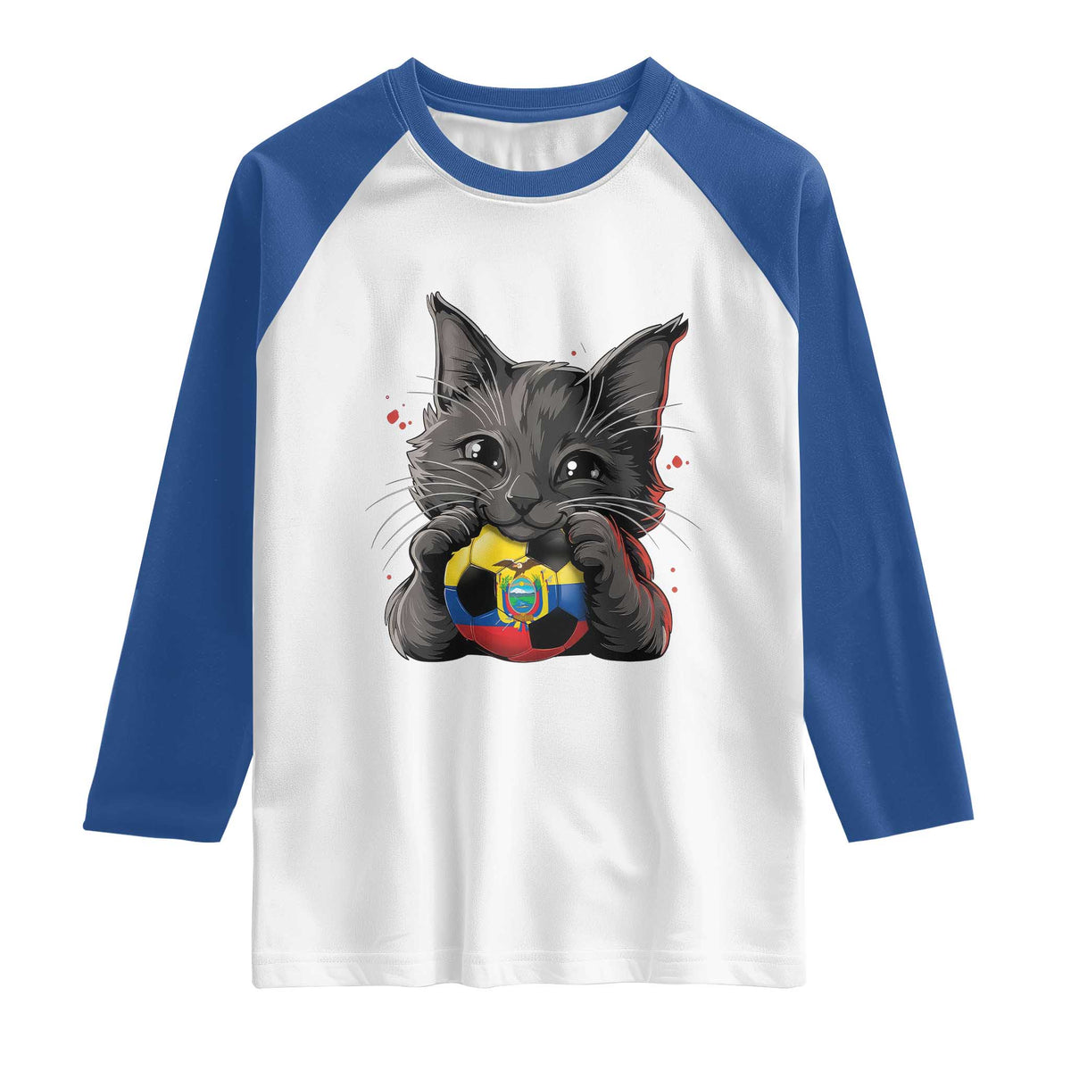 Ecuador Black Cat Soccer Game Day Raglan Shirt Cat Lover Gift TS12 White Royal Print Your Wear