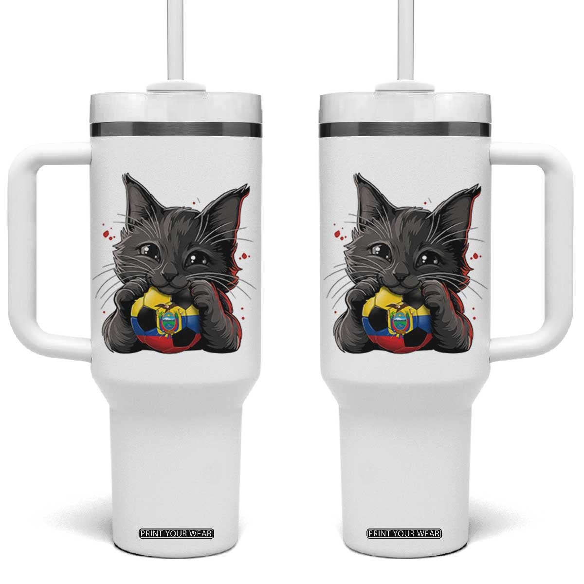 Ecuador Black Cat Soccer Game Day Tumbler With Handle Cat Lover Gift TS12 One Size: 40 oz White Print Your Wear
