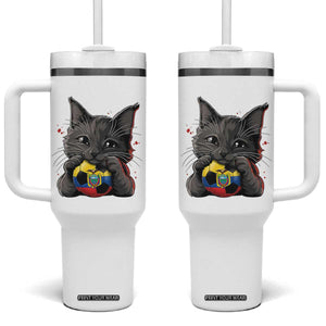 Ecuador Black Cat Soccer Game Day Tumbler With Handle Cat Lover Gift TS12 One Size: 40 oz White Print Your Wear