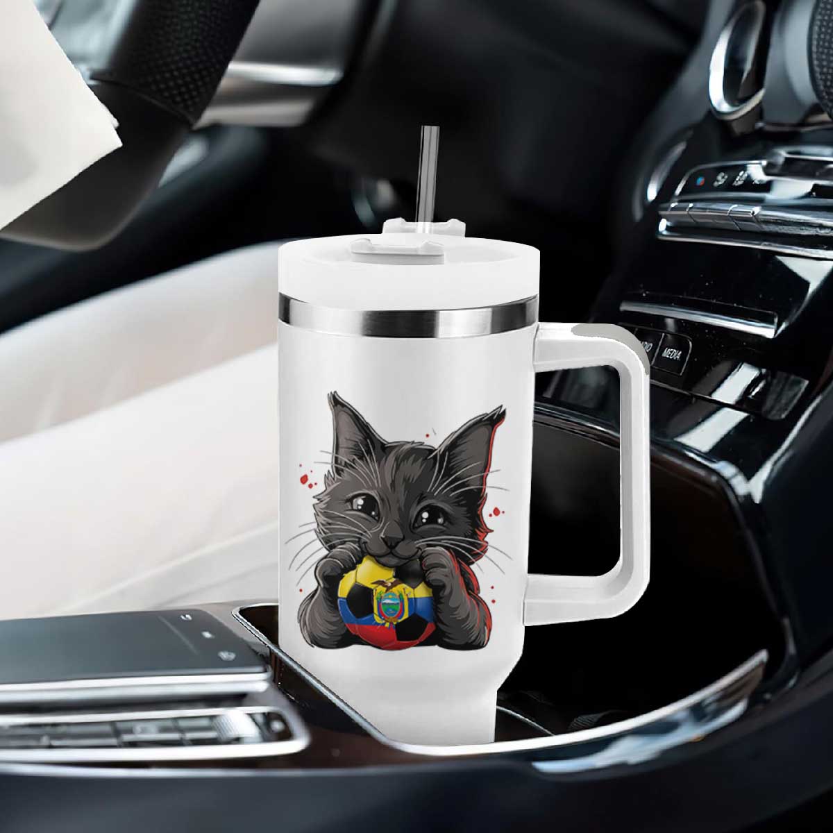 Ecuador Black Cat Soccer Game Day Tumbler With Handle Cat Lover Gift TS12 Print Your Wear