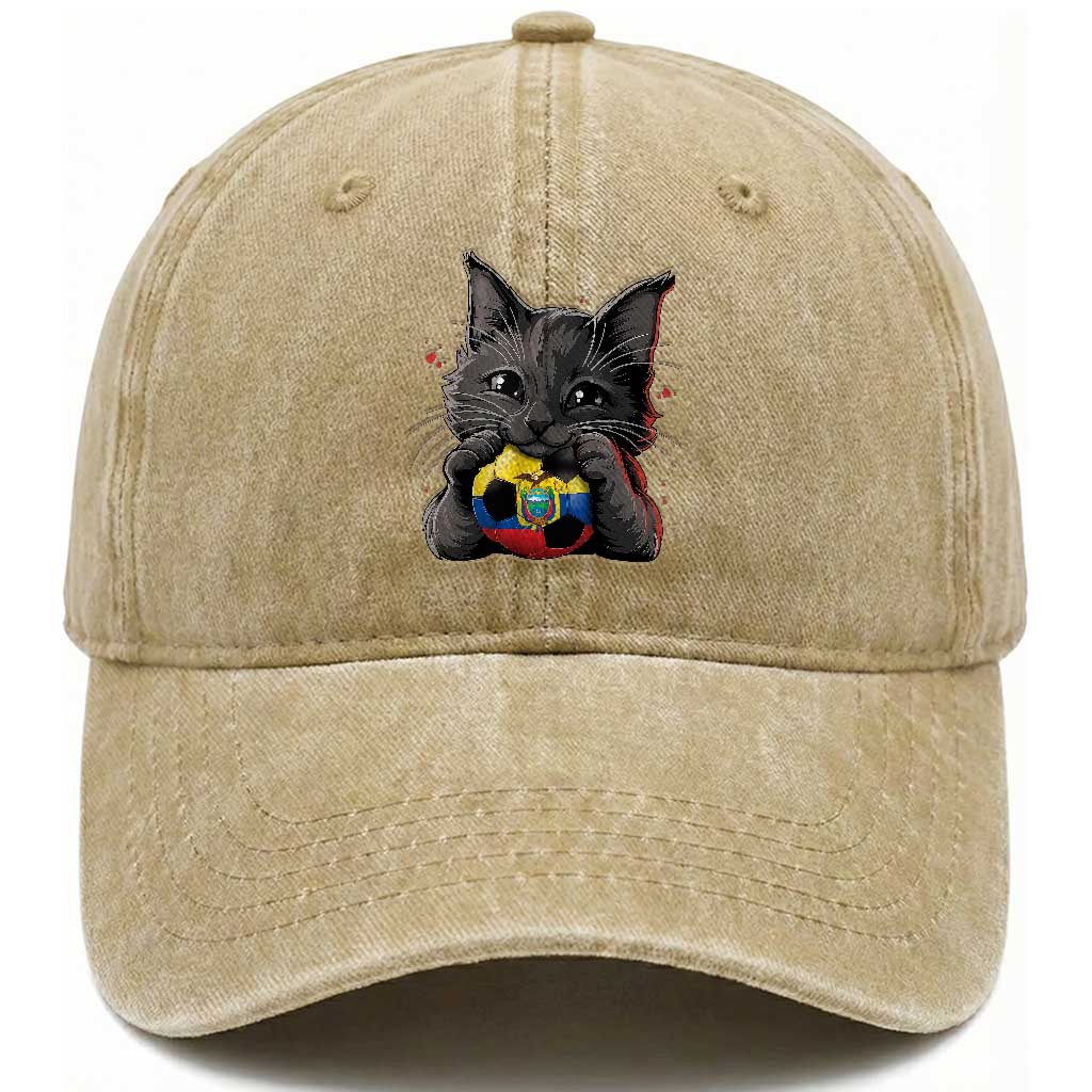 Ecuador Black Cat Soccer Game Day Washed Cotton Baseball Cap Cat Lover Gift TS12 Print Your Wear