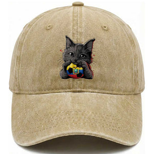 Ecuador Black Cat Soccer Game Day Washed Cotton Baseball Cap Cat Lover Gift TS12 Print Your Wear