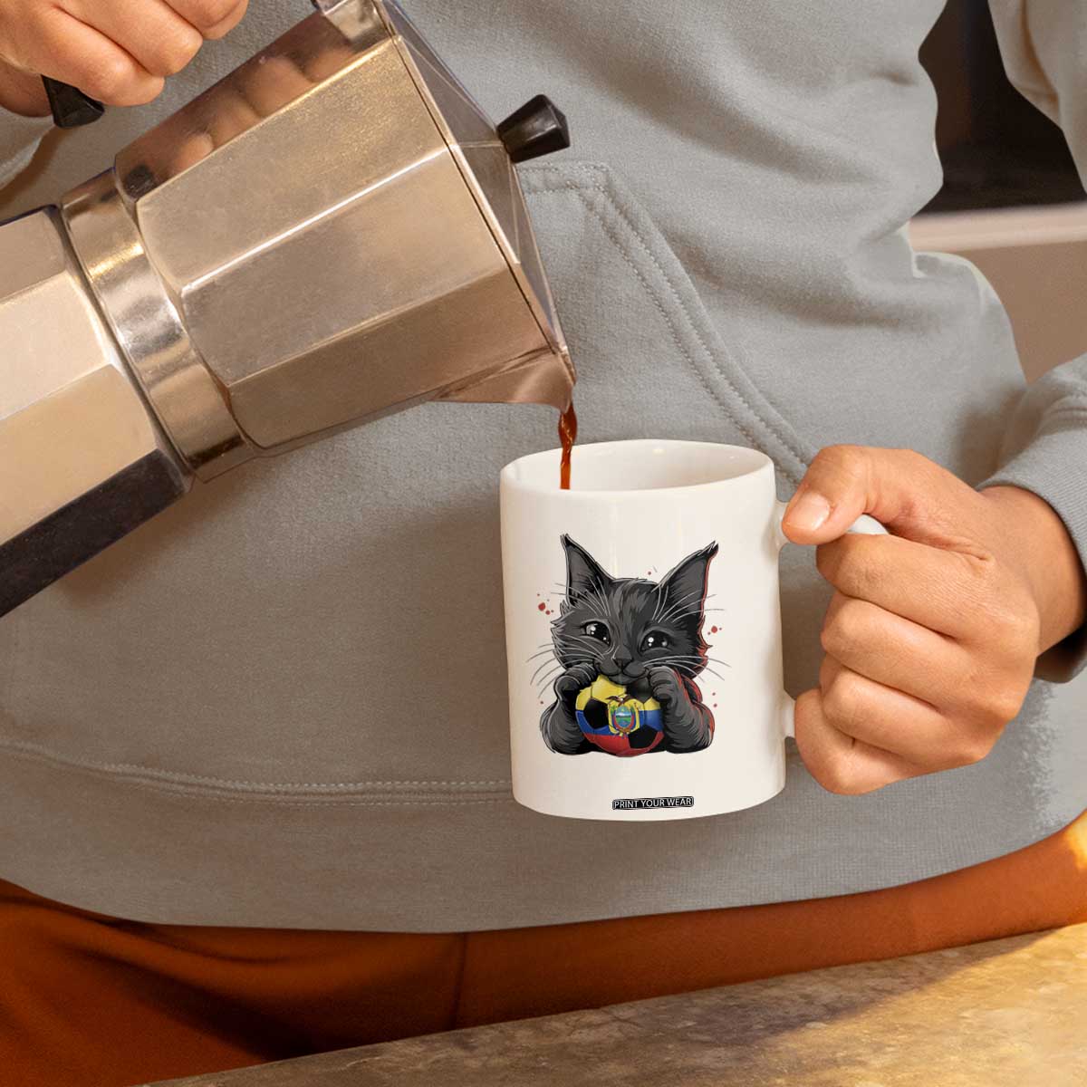 Ecuador Black Cat Soccer Game Day Coffee Mug Cat Lover Gift TS12 Print Your Wear