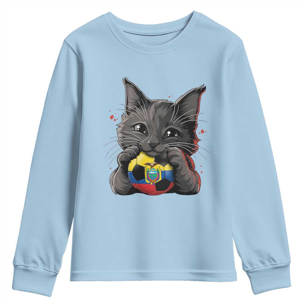 Ecuador Black Cat Soccer Game Day Youth Sweatshirt Cat Lover Gift TS12 Light Blue Print Your Wear