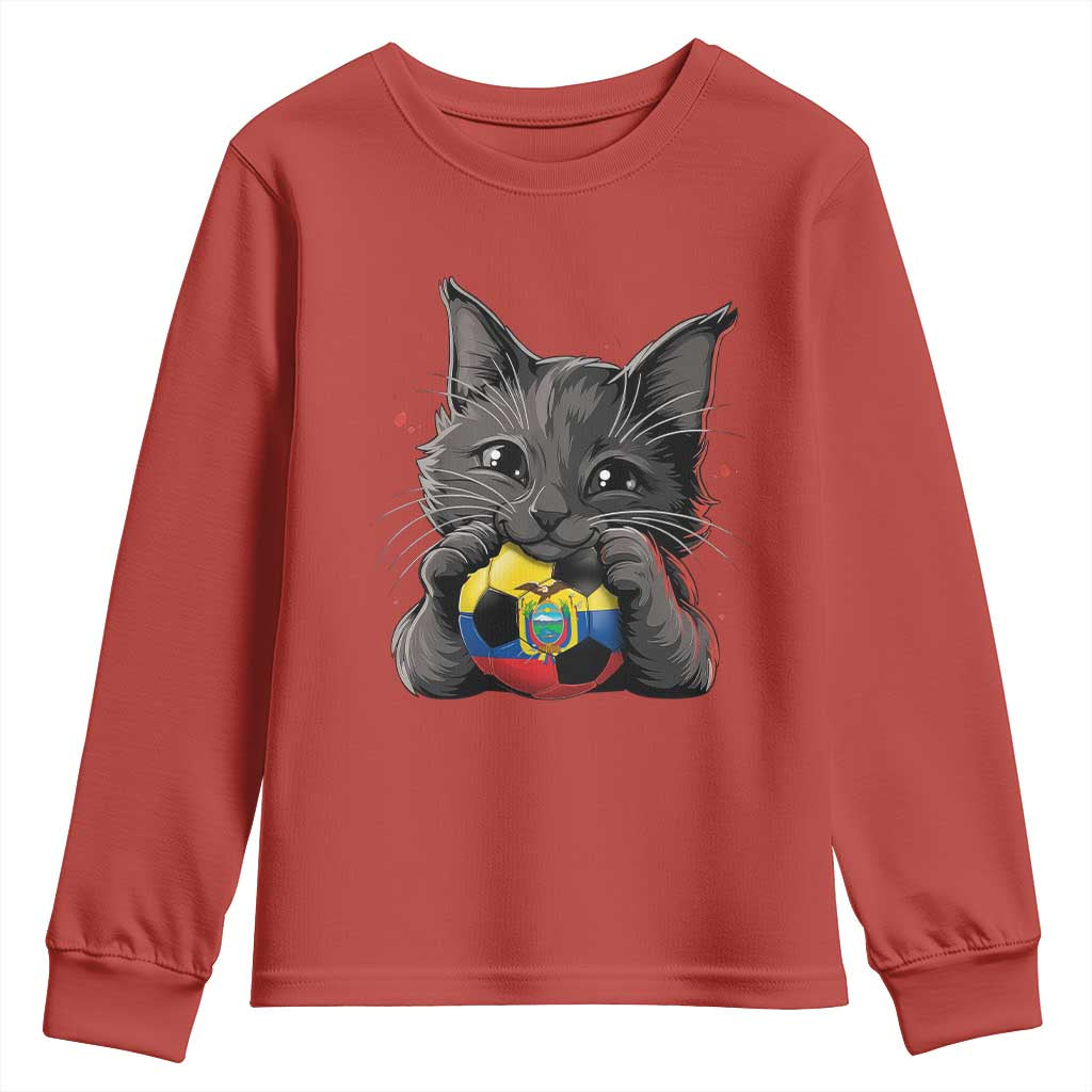 Ecuador Black Cat Soccer Game Day Youth Sweatshirt Cat Lover Gift TS12 Red Print Your Wear