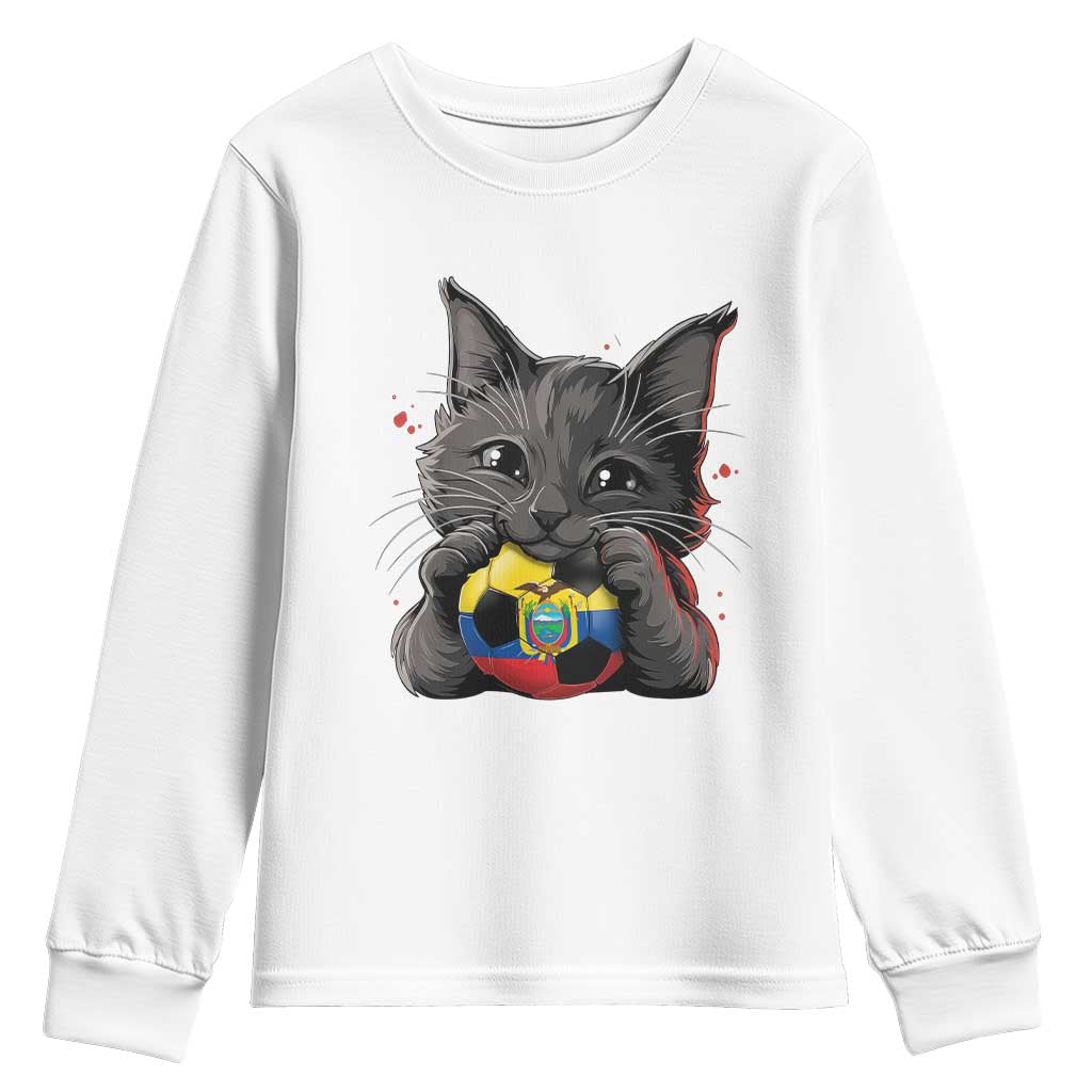 Ecuador Black Cat Soccer Game Day Youth Sweatshirt Cat Lover Gift TS12 White Print Your Wear