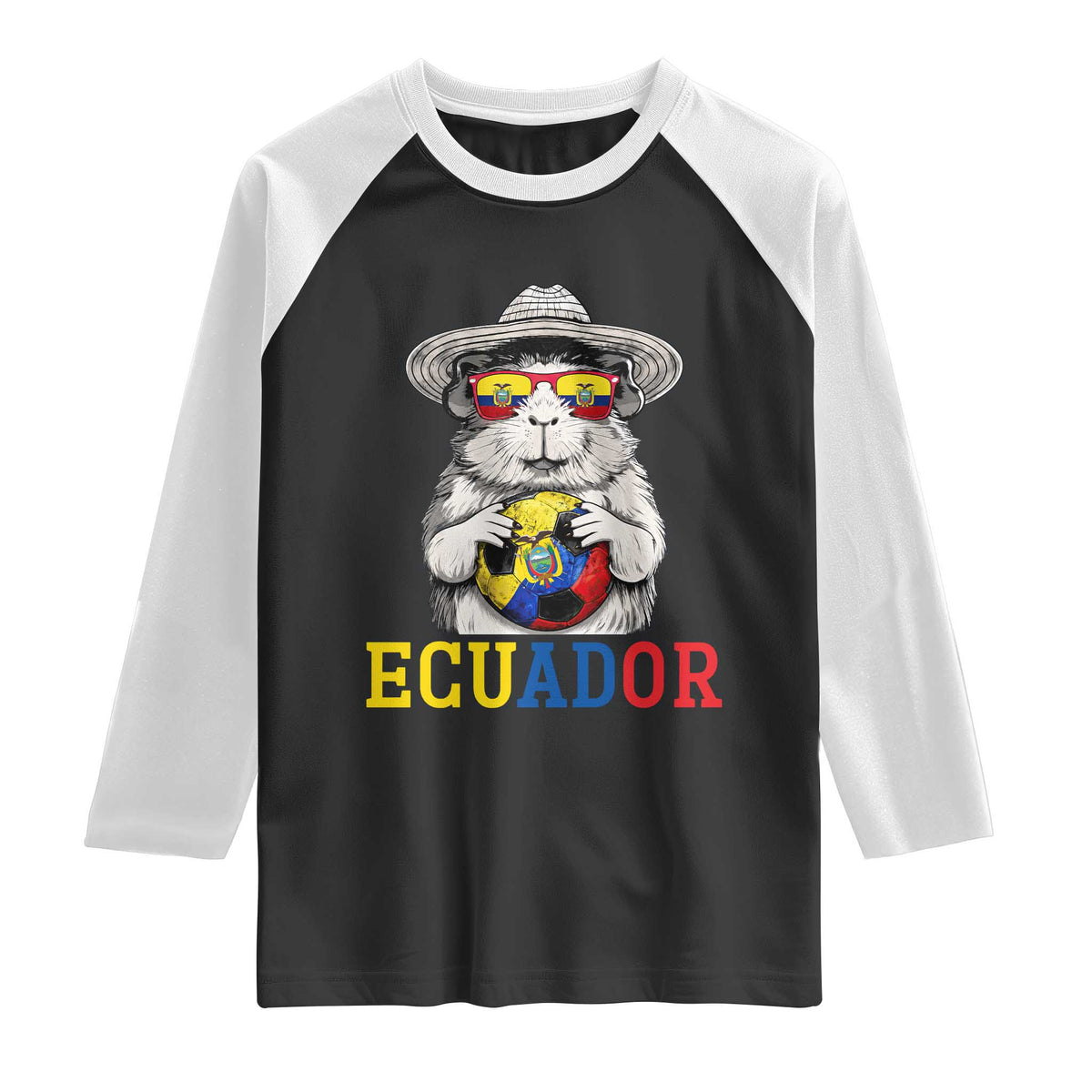 Funny Ecuador Guinea Pig Soccer Fan Raglan Shirt Cavy Lover Gift TS12 Black White Print Your Wear