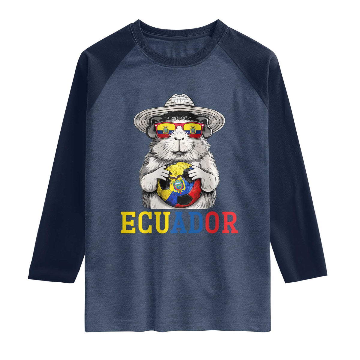 Funny Ecuador Guinea Pig Soccer Fan Raglan Shirt Cavy Lover Gift TS12 Heather Denim Navy Print Your Wear