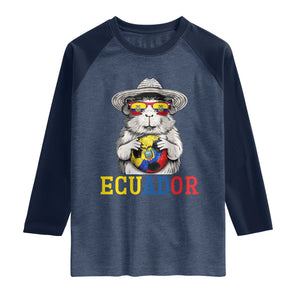 Funny Ecuador Guinea Pig Soccer Fan Raglan Shirt Cavy Lover Gift TS12 Heather Denim Navy Print Your Wear