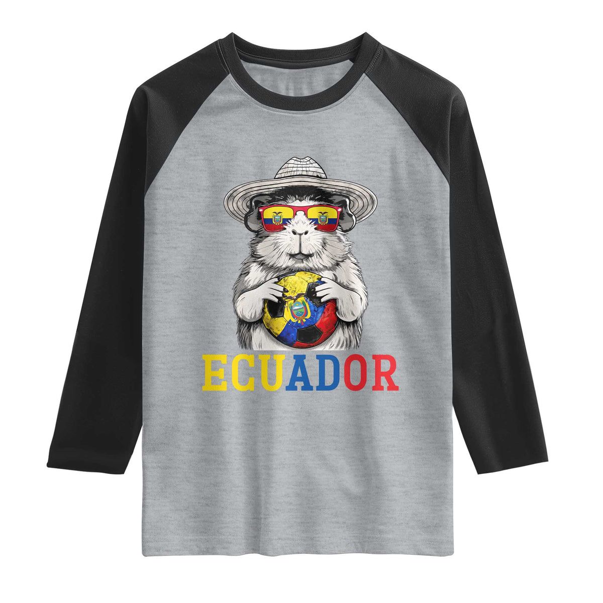 Funny Ecuador Guinea Pig Soccer Fan Raglan Shirt Cavy Lover Gift TS12 Heather Gray Black Print Your Wear