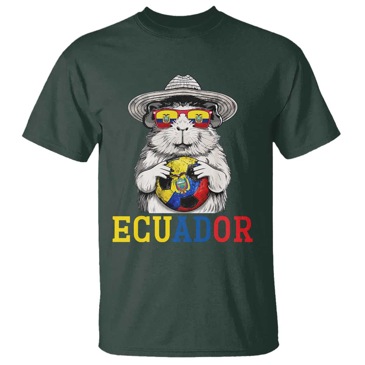 Funny Ecuador Guinea Pig Soccer Fan T Shirt Cavy Lover Gift TS12 Dark Forest Green Print Your Wear