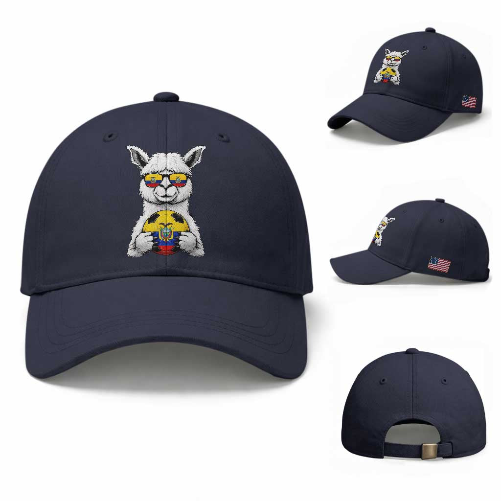 Funny Ecuador Alpaca Soccer Lover Baseball Cap South American Pride Gift TS12 Baseball Cap Universal Fit Navy Print Your Wear