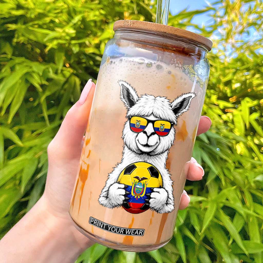 Funny Ecuador Alpaca Soccer Lover Glass Can South American Pride Gift TS12 Black Print Your Wear