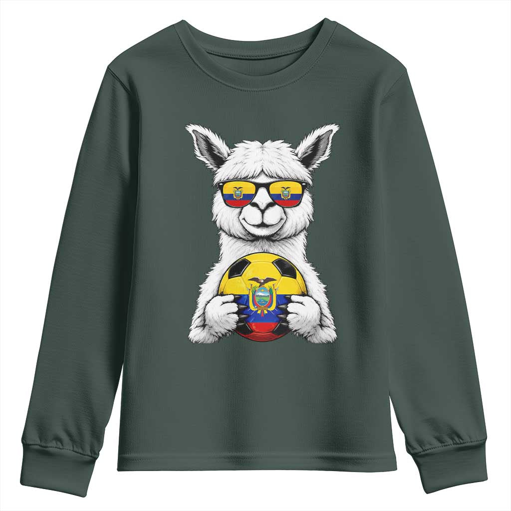 Funny Ecuador Alpaca Soccer Lover Youth Sweatshirt South American Pride Gift TS12 Dark Forest Green Print Your Wear