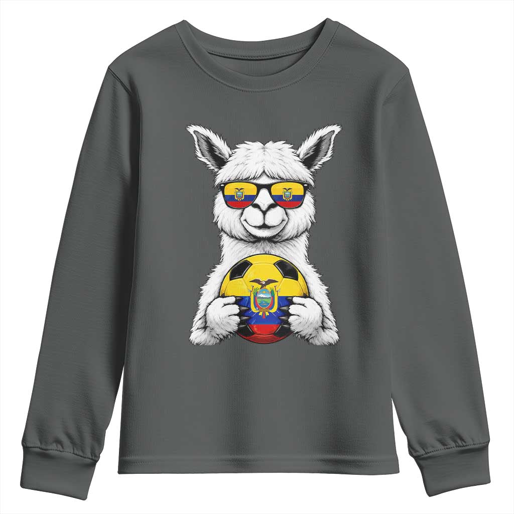 Funny Ecuador Alpaca Soccer Lover Youth Sweatshirt South American Pride Gift TS12 Dark Heather Print Your Wear