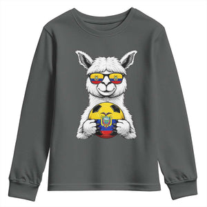 Funny Ecuador Alpaca Soccer Lover Youth Sweatshirt South American Pride Gift TS12 Dark Heather Print Your Wear