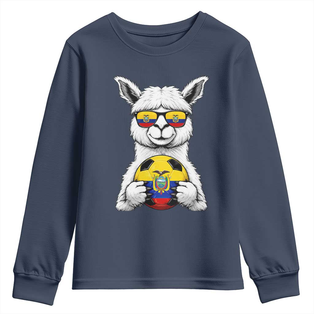 Funny Ecuador Alpaca Soccer Lover Youth Sweatshirt South American Pride Gift TS12 Navy Print Your Wear