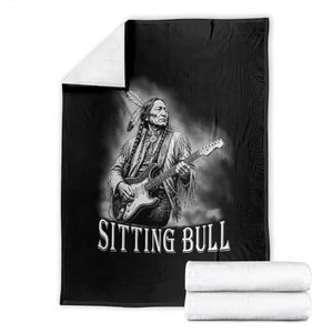 Vintage Sitting Bull Playing Guitar Throw Blanket Cool Native American Rocking Chief Gift