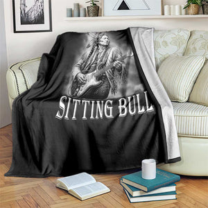 Vintage Sitting Bull Playing Guitar Throw Blanket Cool Native American Rocking Chief Gift