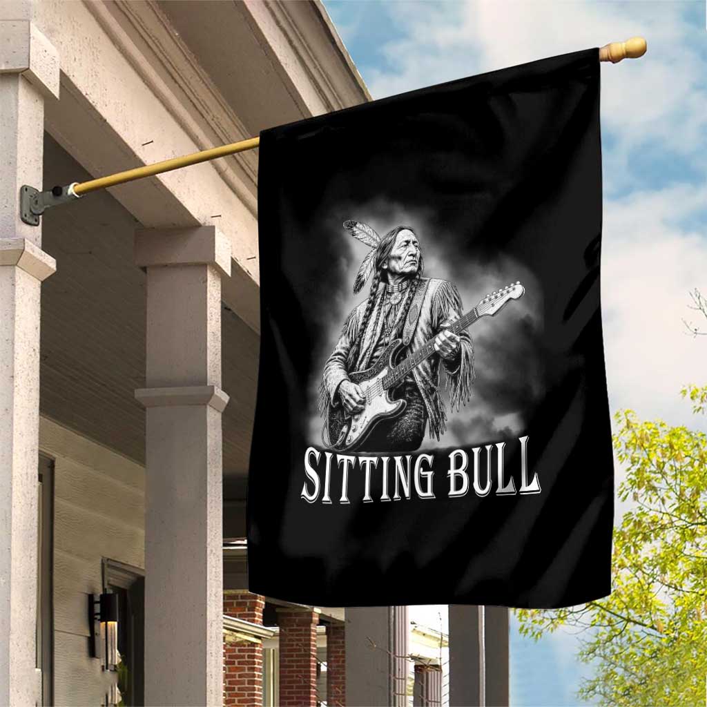 Vintage Sitting Bull Playing Guitar Garden Flag Cool Native American Rocking Chief Gift