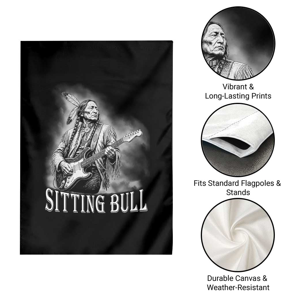 Vintage Sitting Bull Playing Guitar Garden Flag Cool Native American Rocking Chief Gift