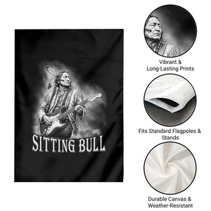 Vintage Sitting Bull Playing Guitar Garden Flag Cool Native American Rocking Chief Gift