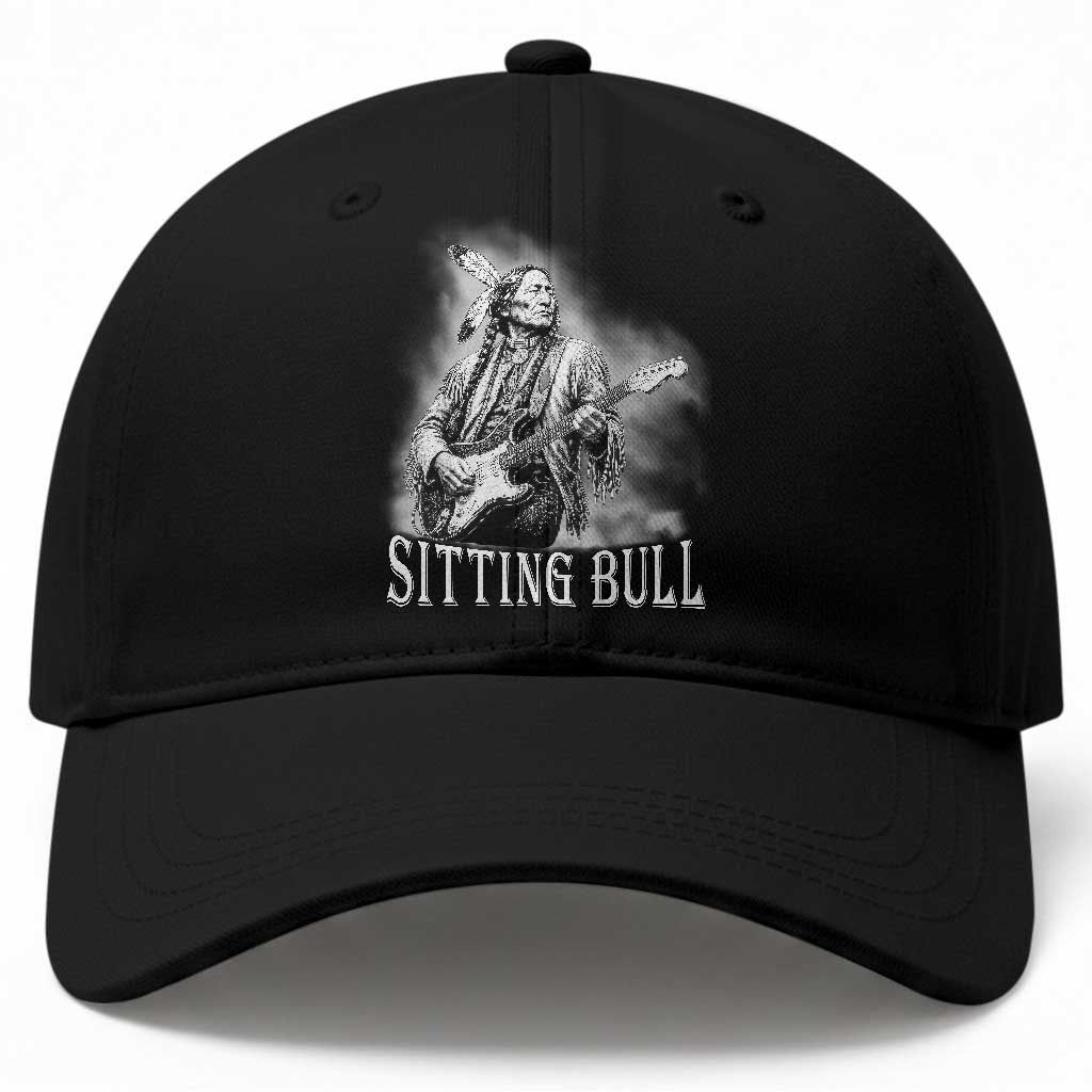 Vintage Sitting Bull Playing Guitar Baseball Cap Cool Native American Rocking Chief Gift