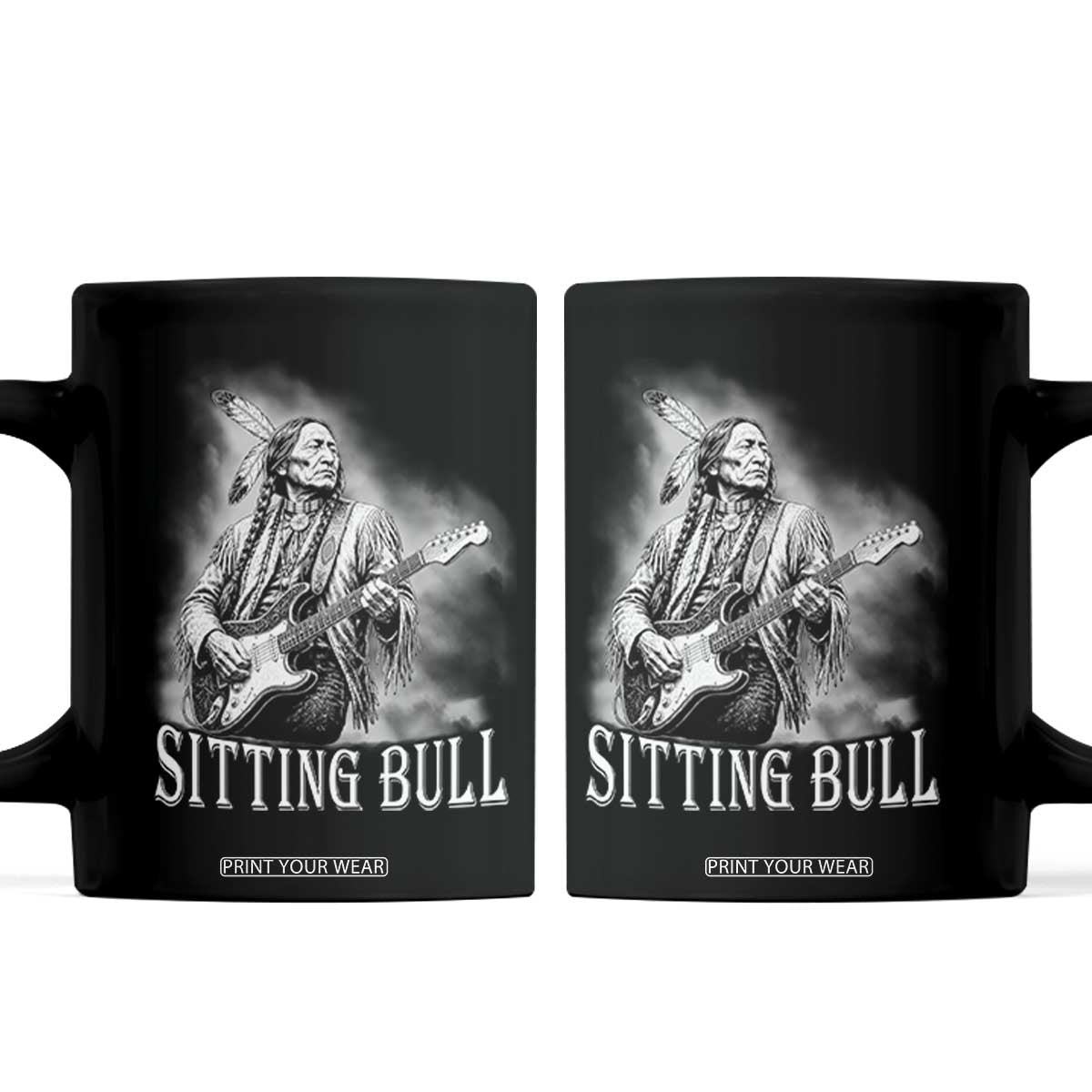 Vintage Sitting Bull Playing Guitar Coffee Mug Cool Native American Rocking Chief Gift