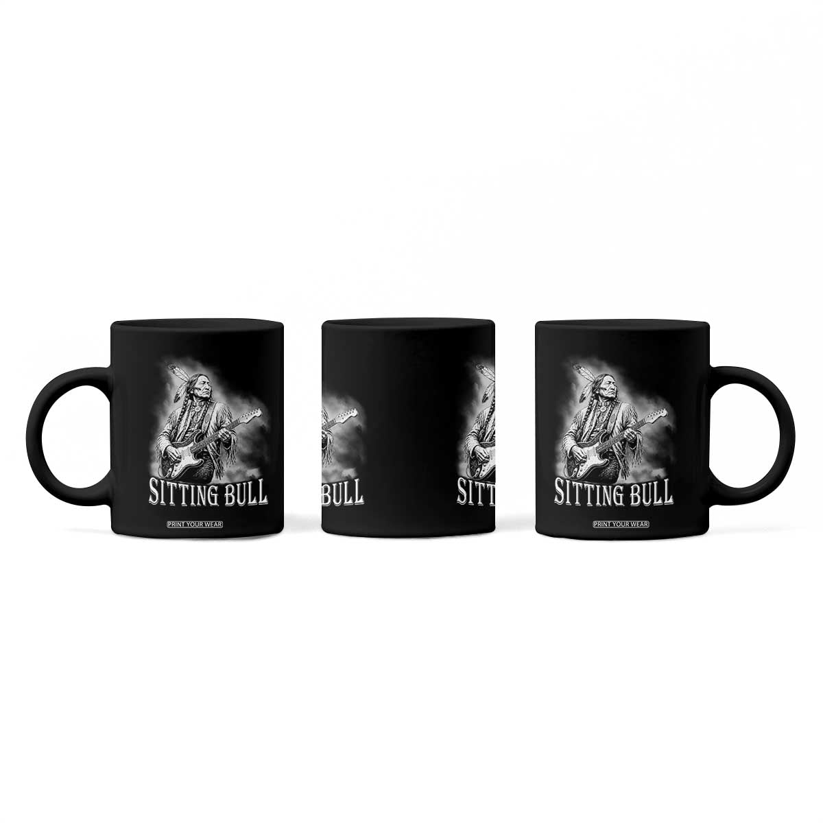 Vintage Sitting Bull Playing Guitar Coffee Mug Cool Native American Rocking Chief Gift