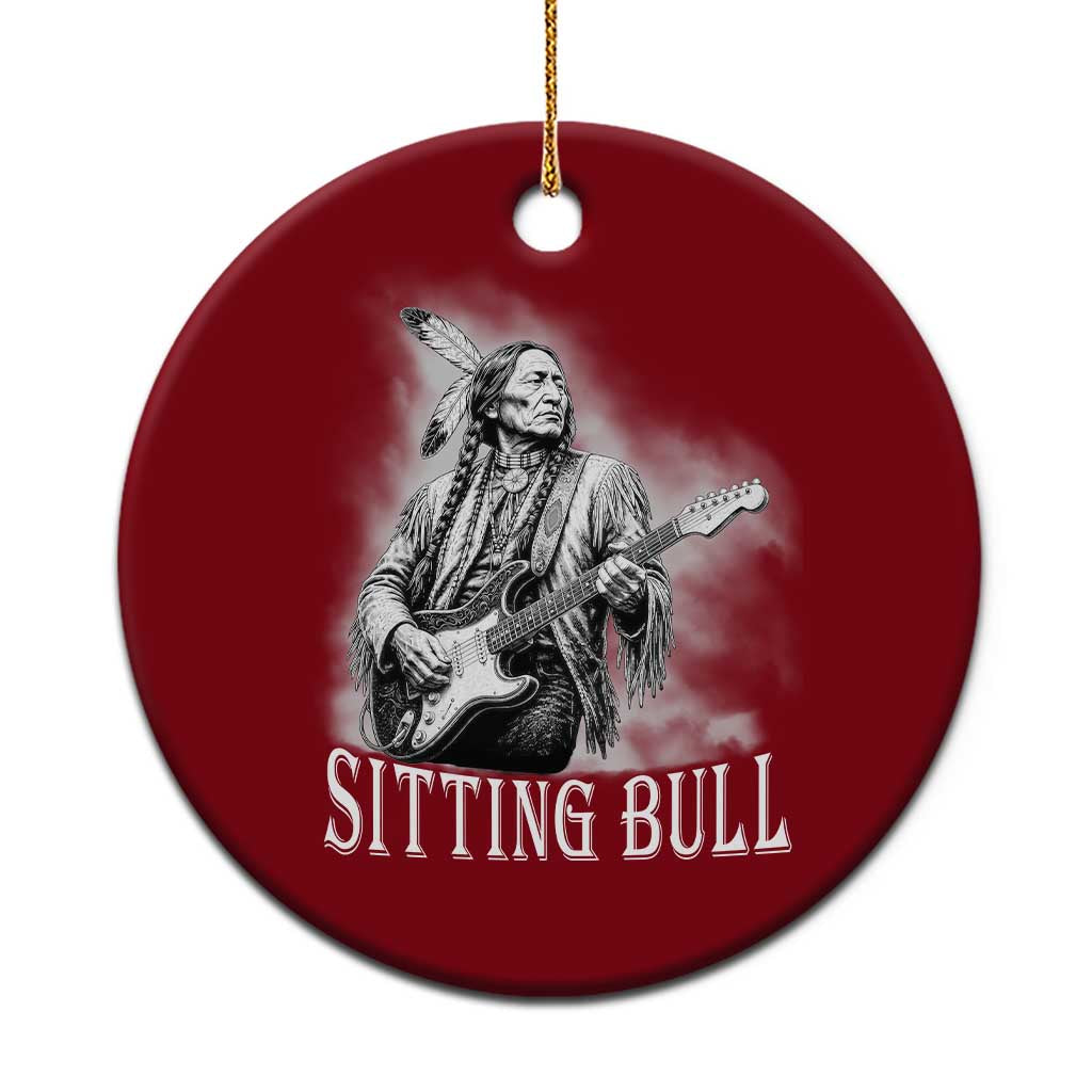 Vintage Sitting Bull Playing Guitar Ceramic Ornament Cool Native American Rocking Chief Gift