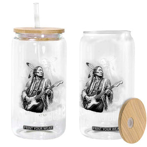 Vintage Sitting Bull Playing Guitar Glass Can Cool Native American Rocking Chief Gift