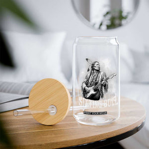 Vintage Sitting Bull Playing Guitar Glass Can Cool Native American Rocking Chief Gift