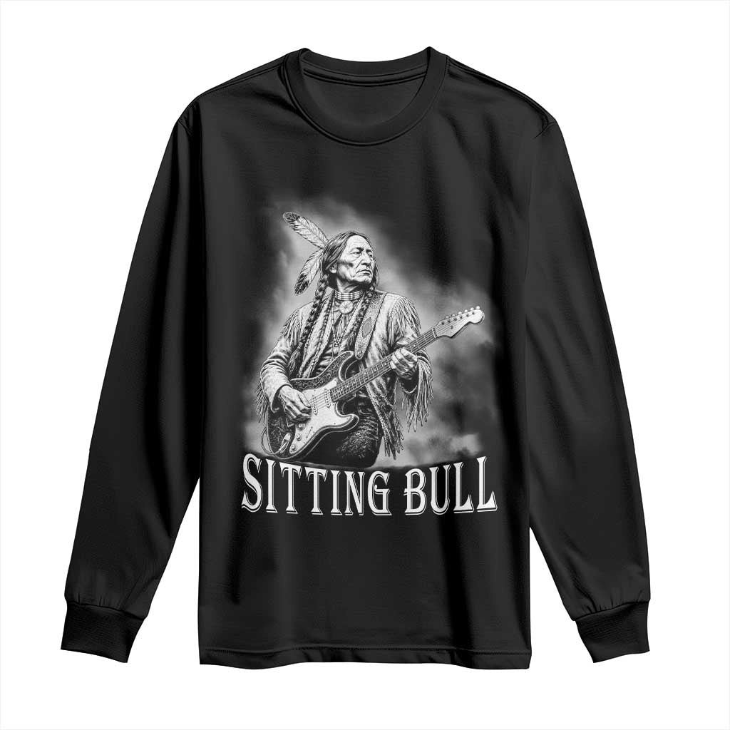 Vintage Sitting Bull Playing Guitar Long Sleeve Shirt Cool Native American Rocking Chief Gift